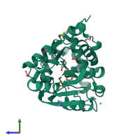 PDB entry 7snu coloured by chain, side view.