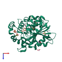 PDB entry 7snu coloured by chain, top view.