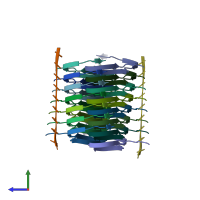 PDB entry 7sp1 coloured by chain, side view.