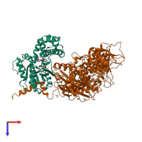 PDB entry 7sq2 coloured by chain, top view.