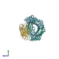 PDB entry 7sr3 coloured by chain, side view.
