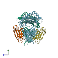 PDB entry 7srk coloured by chain, side view.