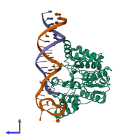 PDB entry 7ssg coloured by chain, side view.