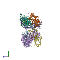 PDB entry 7su0 coloured by chain, side view.