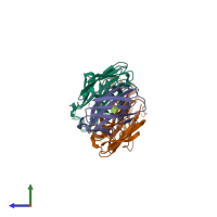 PDB entry 7su1 coloured by chain, side view.