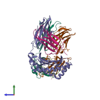 PDB entry 7su9 coloured by chain, side view.