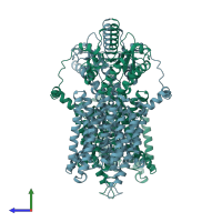 PDB entry 7sun coloured by chain, side view.