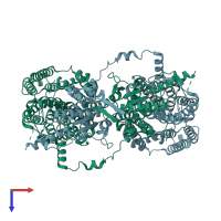 PDB entry 7sun coloured by chain, top view.