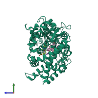 Monomeric assembly 3 of PDB entry 7sv2 coloured by chemically distinct molecules, side view.