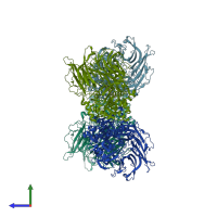 PDB entry 7svl coloured by chain, side view.