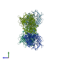 PDB entry 7svn coloured by chain, side view.