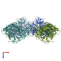 PDB entry 7svn coloured by chain, top view.