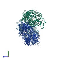 PDB entry 7svo coloured by chain, side view.