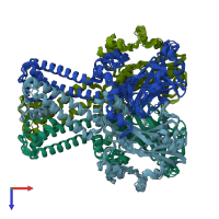PDB entry 7swj coloured by chain, ensemble of 10 models, top view.