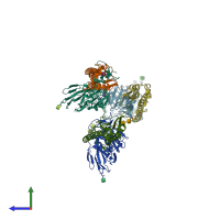 PDB entry 7t1v coloured by chain, side view.