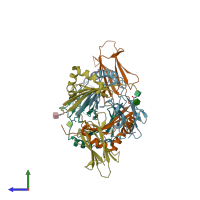 PDB entry 7t2a coloured by chain, side view.