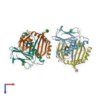PDB entry 7t2a coloured by chain, top view.