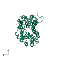 PDB entry 7t3o coloured by chain, side view.