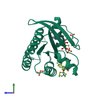 PDB entry 7t47 coloured by chain, side view.