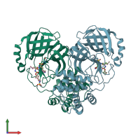 PDB entry 7t49 coloured by chain, front view.