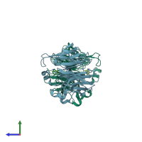 PDB entry 7t5i coloured by chain, side view.