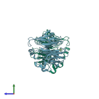 PDB entry 7t5j coloured by chain, side view.