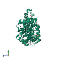 PDB entry 7t88 coloured by chain, side view.