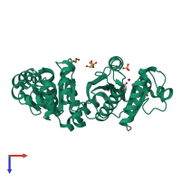 PDB entry 7t88 coloured by chain, top view.