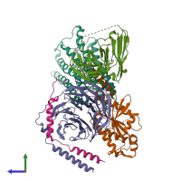 PDB entry 7t94 coloured by chain, side view.