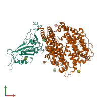 PDB entry 7t9l coloured by chain, front view.
