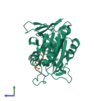 PDB entry 7thg coloured by chain, side view.