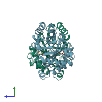 PDB entry 7tim coloured by chain, side view.