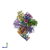 PDB entry 7tjz coloured by chain, side view.
