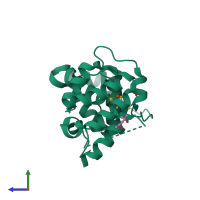 Monomeric assembly 1 of PDB entry 7tl4 coloured by chemically distinct molecules, side view.