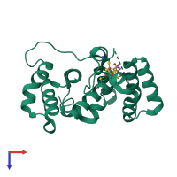 Monomeric assembly 1 of PDB entry 7tl4 coloured by chemically distinct molecules, top view.