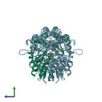 PDB entry 7tlr coloured by chain, side view.