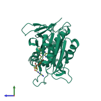 PDB entry 7tnv coloured by chain, side view.