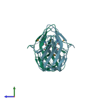 PDB entry 7tok coloured by chain, side view.