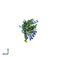 PDB entry 7trv coloured by chain, side view.