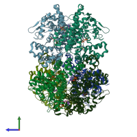 PDB entry 7tu8 coloured by chain, side view.