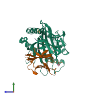 PDB entry 7tuc coloured by chain, side view.