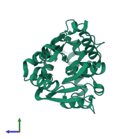 PDB entry 7tvw coloured by chain, side view.