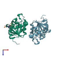 PDB entry 7two coloured by chain, top view.