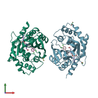 PDB entry 7tx2 coloured by chain, front view.