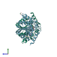 PDB entry 7tx2 coloured by chain, side view.
