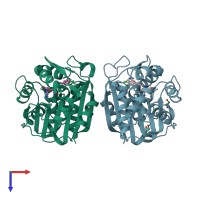 PDB entry 7tx2 coloured by chain, top view.
