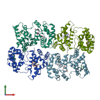 PDB entry 7tx8 coloured by chain, front view.