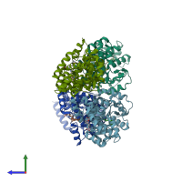 PDB entry 7tx8 coloured by chain, side view.