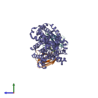 PDB entry 7txt coloured by chain, side view.