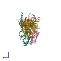 PDB entry 7tyi coloured by chain, side view.